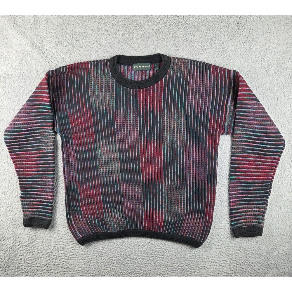 Vintage Tundra Canada Sweater Mens L Multicolor 3D Knit 90s Coogi Style‎